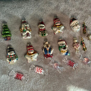 Vintage Mini Glass Christmas Ornament Set – Assorted Snowmen, Santa & Candy Shap